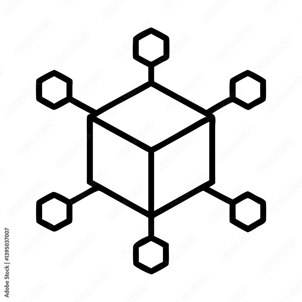 Poster decentralized network blockchain technology connection node cube hexagon icon vector