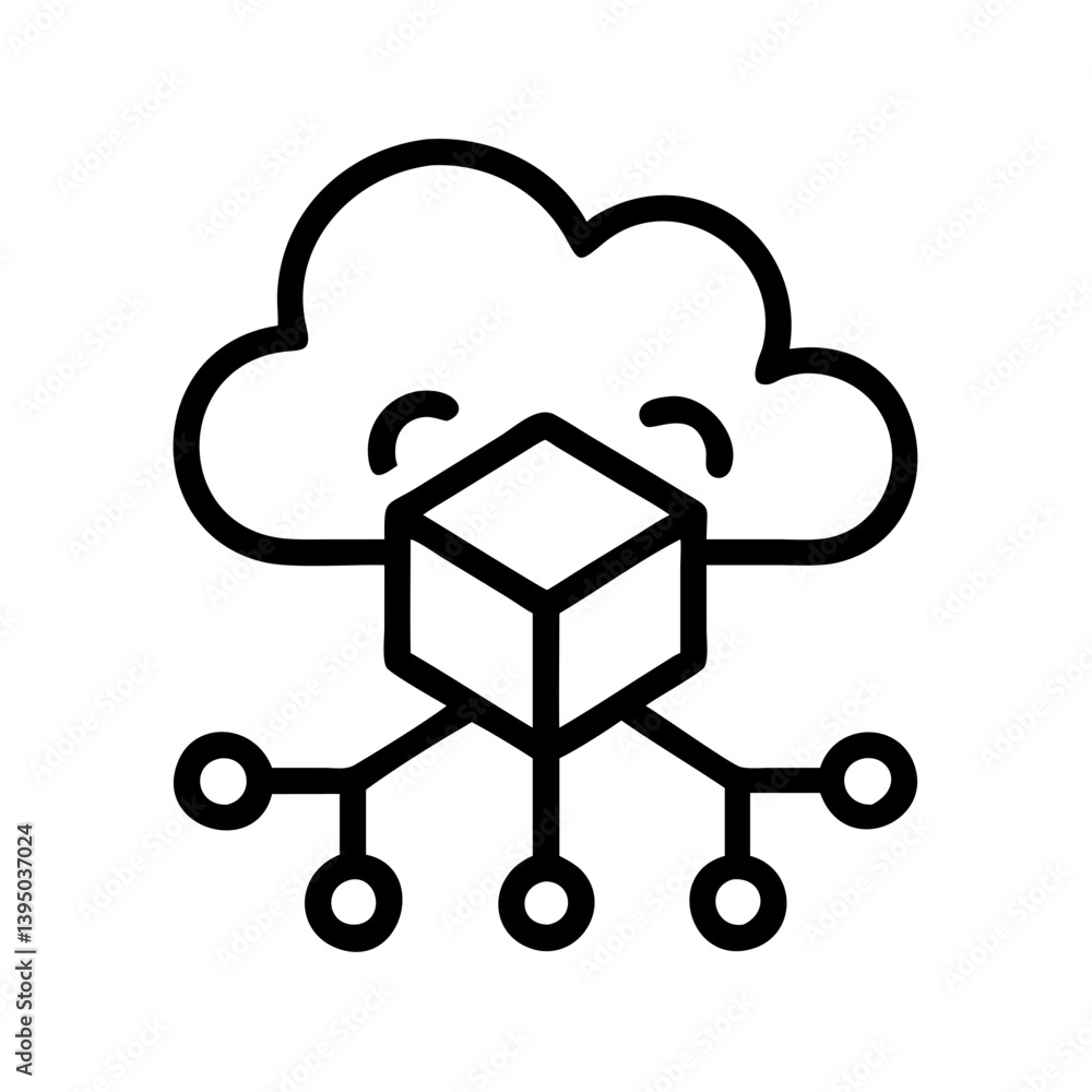 Poster cloud computing network data storage and server connection line icon vector design