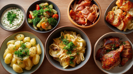 Various food bowls delicious lunch dinner healthy eating food photography food presentation restaurant style food