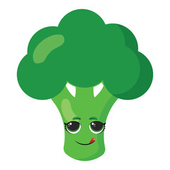 Cute green broccoli with a smile Perfect for food packaging, plant-based content, grocery marketing, vegan diet visuals, and healthy lifestyle illustrations