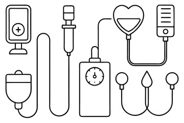  blood pressure meas line art doctor checking patient with device