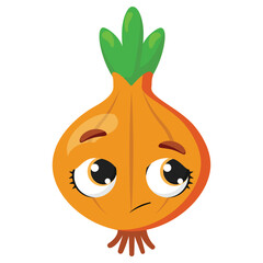 Sad onion with expressive eyes and a downturned face, perfect for illustrating emotions, food characters, or educational materials for children