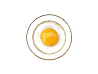 Raw food fresh egg in bowl isolated on white background  Top view 