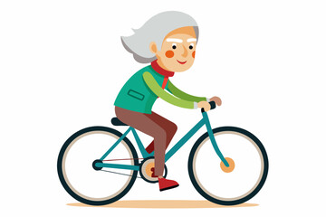Obraz premium old woman riding bicycle isolated isolated on a white background