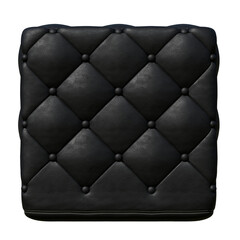Fototapeta premium Leather square pouf black on transparent background. Stand for your items and goods.