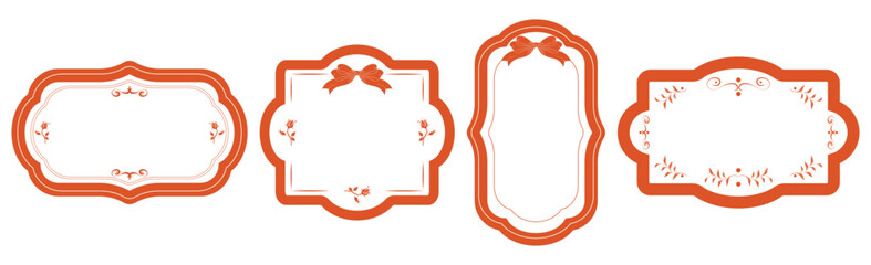 Red vintage frames decorated with floral ornaments and bows. Vector illustration for wedding invitations, celebrations, anniversaries, holidays. Isolated.