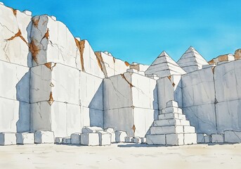 Sunlit Marble Quarry Geometric Forms. AI Generated