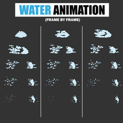 Water Splash, Shower Rain, Bubbles, Droplets, Drip, Flow, Wave, Burst, Explosion, Ripples, Curling Swirl – 2D Water FX Sprite Sheet Vector Pack for Games & Motion Graphics