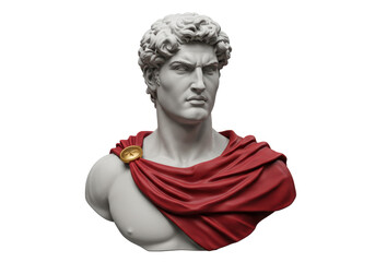 Isolated Classical Bust Statue with Red Drape