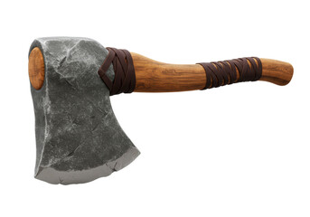 Isolated Stone Axe with Wooden Handle