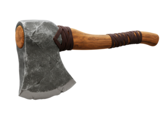 Isolated Stone Axe with Wooden Handle