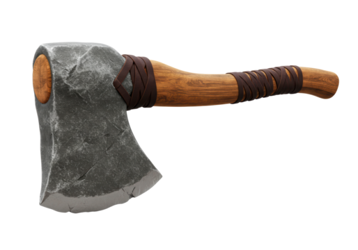Isolated Stone Axe with Wooden Handle
