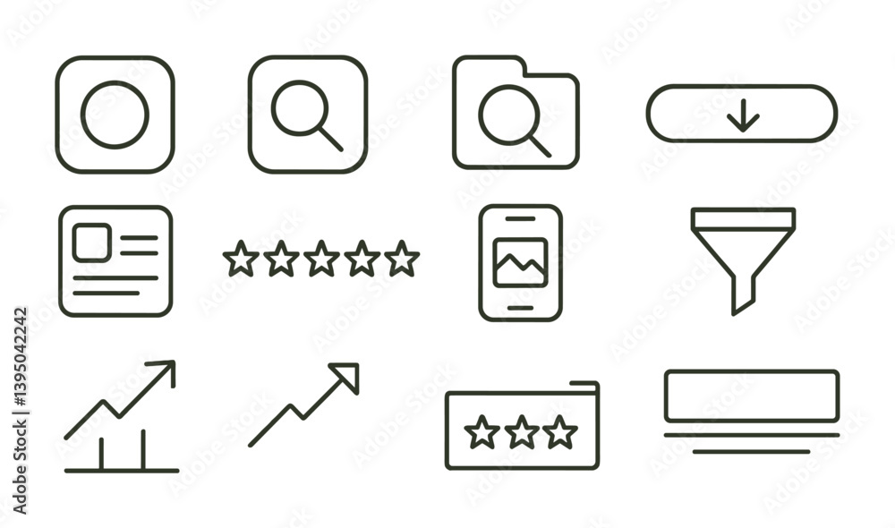 Poster sleek linear social media and data icons set for web and app design
