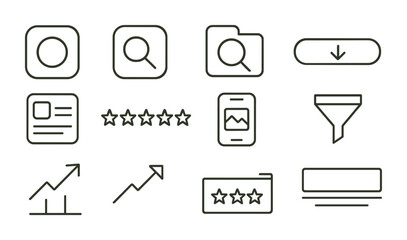 Sleek linear social media and data icons set for web and app design