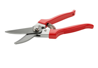 Isolated Shiny Red Bypass Pruning Shears for Gardening
