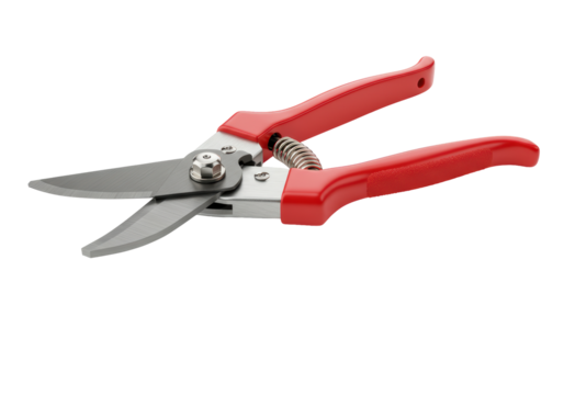 Isolated Shiny Red Bypass Pruning Shears for Gardening