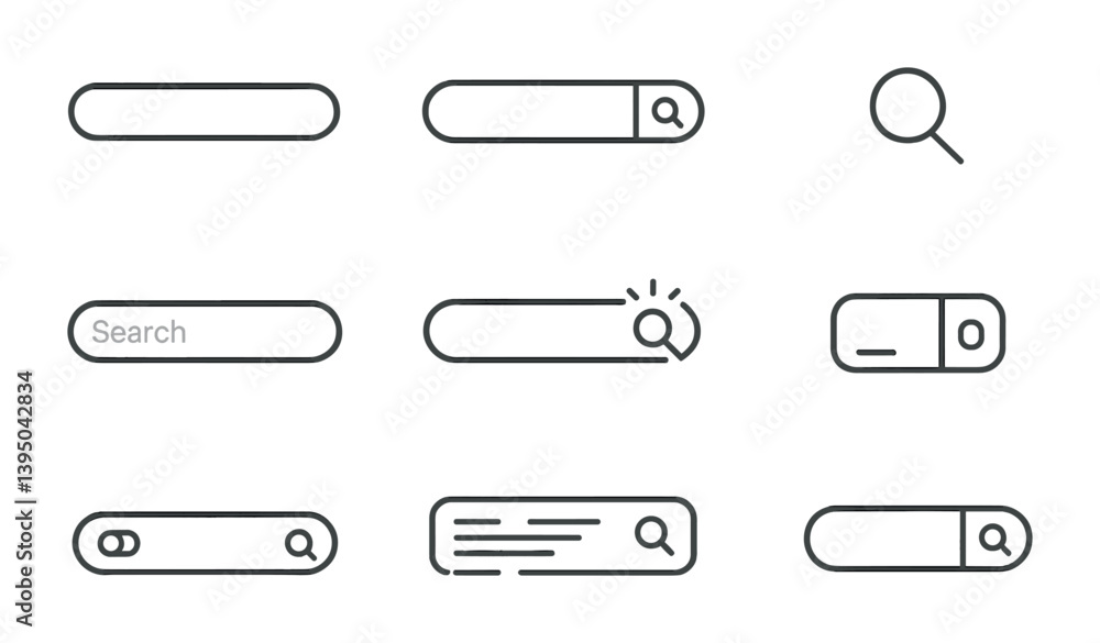 Poster minimalist linear search bar icon set for ux/ui design projects