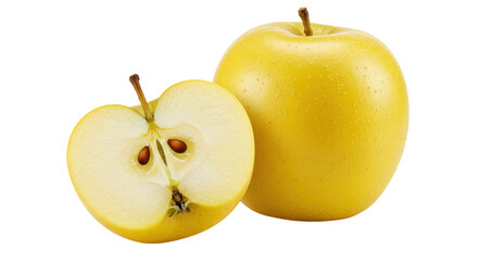 Isolated Golden Delicious Apple with Cut Half Revealing Seeds