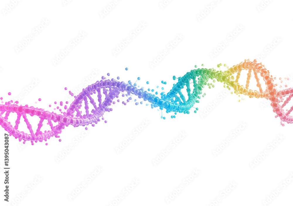Poster colorful representation of dna double helix isolated on transparent background