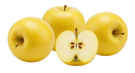 Isolated Golden Delicious Apples Sliced and Whole