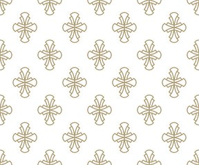 Christian seamless pattern religion outline crosses icons for Easter holiday spring design decor golden luxury style. Vector illustration