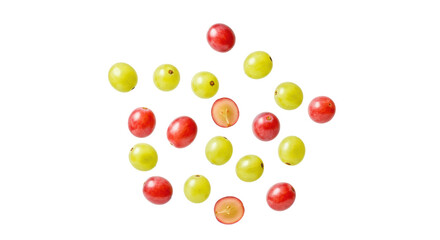 Isolated Floating Green and Red Grapes with Halved Pieces