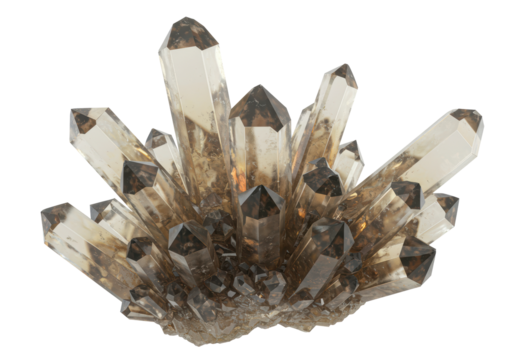 Isolated Cluster of Sparkling Smoky Quartz Crystals in Detailed Close-Up