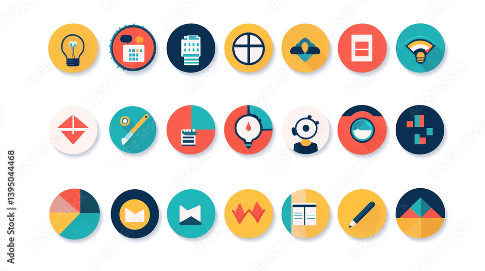 Poster flat design icon set collection for web and app development ui ux design graphic elements with circl