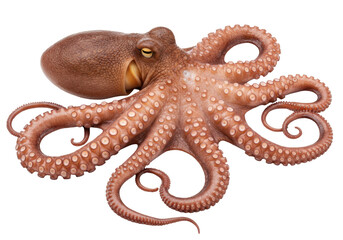 Isolated Detailed Octopus with Brown Skin and Curled Tentacles