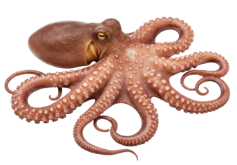 Isolated Detailed Octopus with Brown Skin and Curled Tentacles