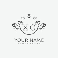 initial monogram wedding with creative circle line flower.