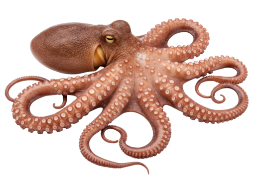 Isolated Detailed Octopus with Brown Skin and Curled Tentacles