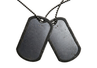 Fototapeta premium Isolated Pair of Worn Military Dog Tags on Ball Chain