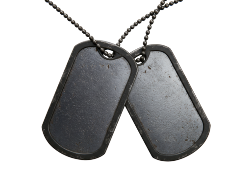 Isolated Pair of Worn Military Dog Tags on Ball Chain