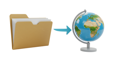 Isolated Folder with Documents Pointing to Earth Globe
