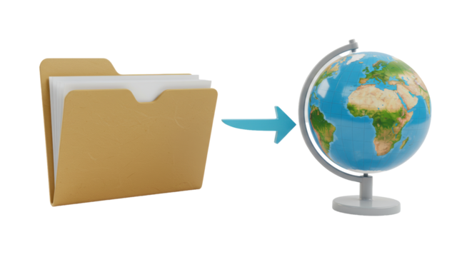 Isolated Folder with Documents Pointing to Earth Globe