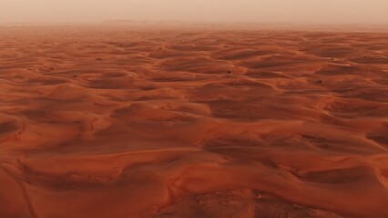 Vertical panning from a quadcopter. Sand dunes in the desert in Dubai, United Arab Emirates