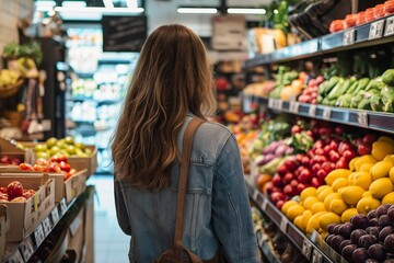 A person browses vibrant fruits and vegetables in a market, embodying healthy living and choice.