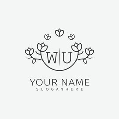 initial monogram wedding with creative circle line flower.