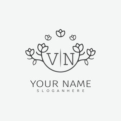 initial monogram wedding with creative circle line flower.