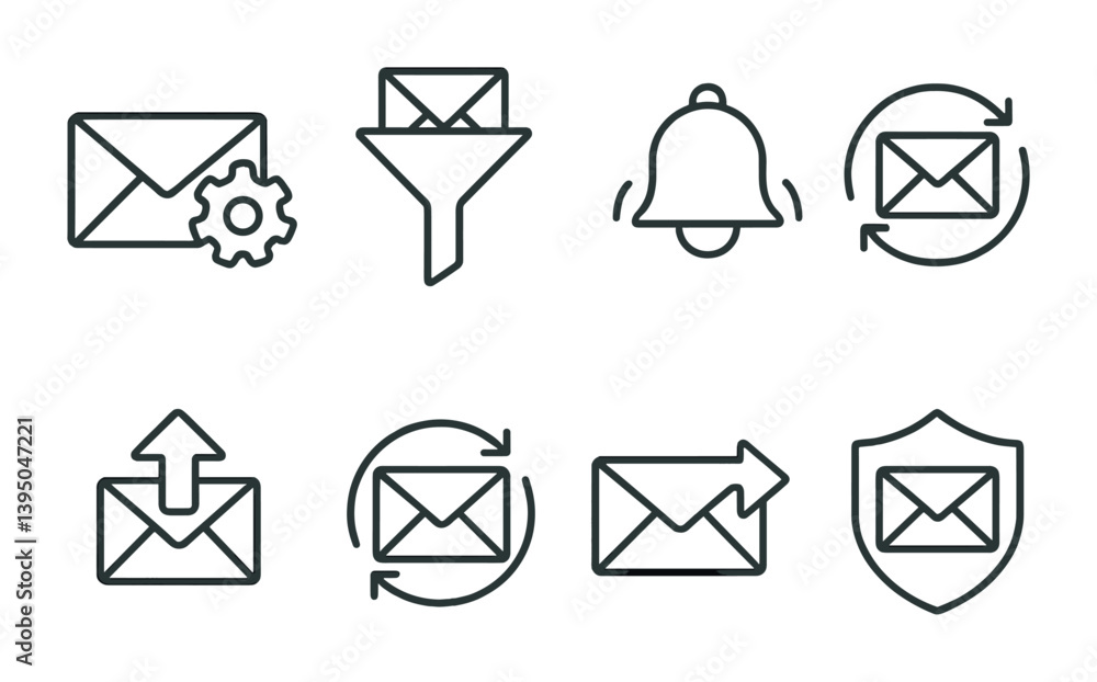Poster email and notification icons set - linear style for email management and alerts