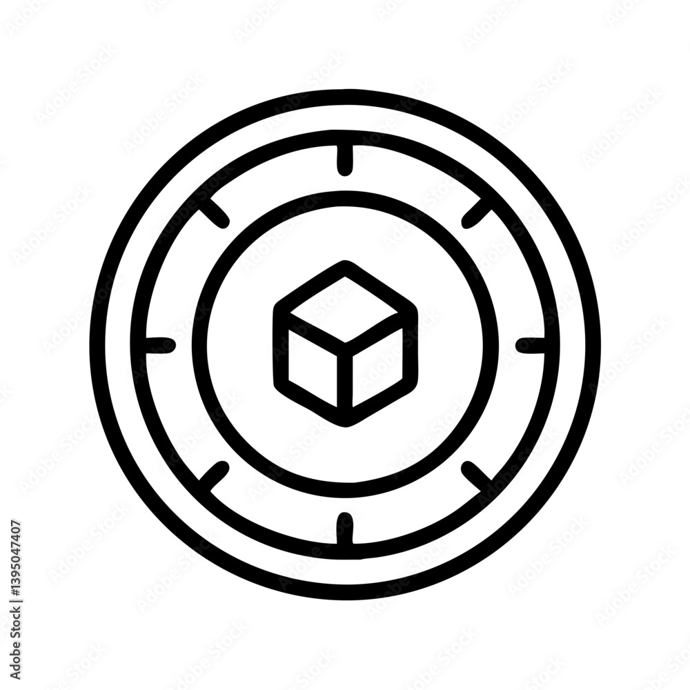 Poster isometric cube inside circle with tick marks vector design and illustration art