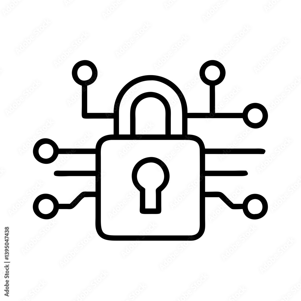 Poster cybersecurity lock icon for data protection and network security technology design