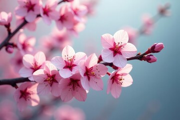 Obraz premium Delicate pink sakura blossoms, intricate branch details, floral, flower, macro