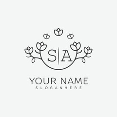 initial monogram wedding with creative circle line flower.