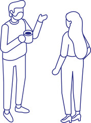 Line Art Illustration of Two People Conversing. Vector  isometric illustration isolated on white background