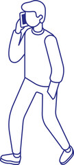 Man Walking and Talking on Phone vector line isometric illustration isolated on white background