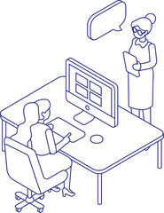 Woman Boss vector line isometric illustration isolated on white background