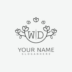 initial monogram wedding with creative circle line flower.