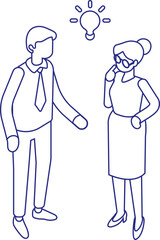 Two Business People in Discussion. Business Discussion with Lightbulb Idea vector isometric illustration isolated on white background. Business idea